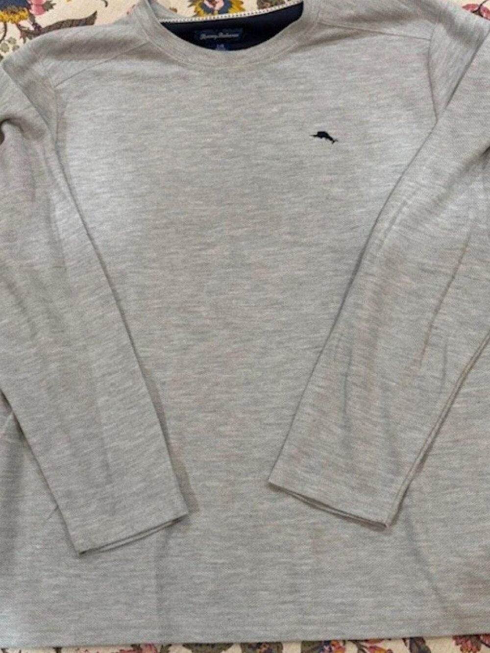 Tommy Bahama Thermal Long Sleeve Crew Neck Tee Mens L Grey Relaxed Casual